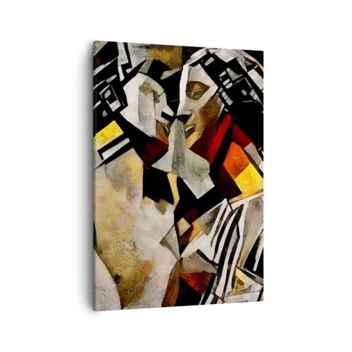 Impression sur toile - Image sur toile - Composition abstraite avec des silhouettes dans une forme dynamique - 50x70cm - Un baiser sculptural - Décoration murale moderne pour le salon et la chambre ARTTOR