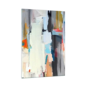 Impression sur verre - Image sur verre - Composition abstraite avec des taches et des traits colorés - 50x70cm - Y a-t-il une méthode ? - Décoration murale moderne pour le salon et la chambre ARTTOR