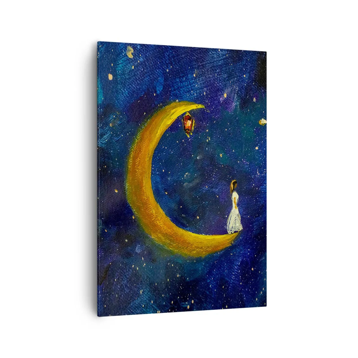 Impression sur toile - Image sur toile - Une fille debout sur la lune dans un ciel étoilé - 70x100cm - Appel du monde - Décoration murale moderne pour le salon et la chambre ARTTOR