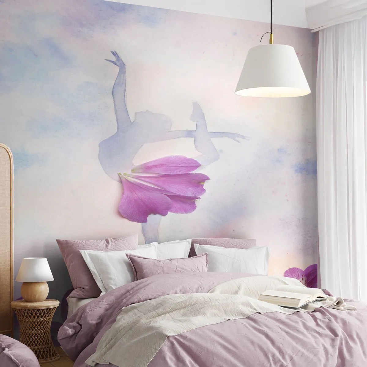 Papier Peint Photo Premium Sand - Silhouette d'une ballerine avec un pétale de fleur - 100x70cm - Délicat comme une fleur - Décoration murale moderne pour le salon et la chambre ARTTOR