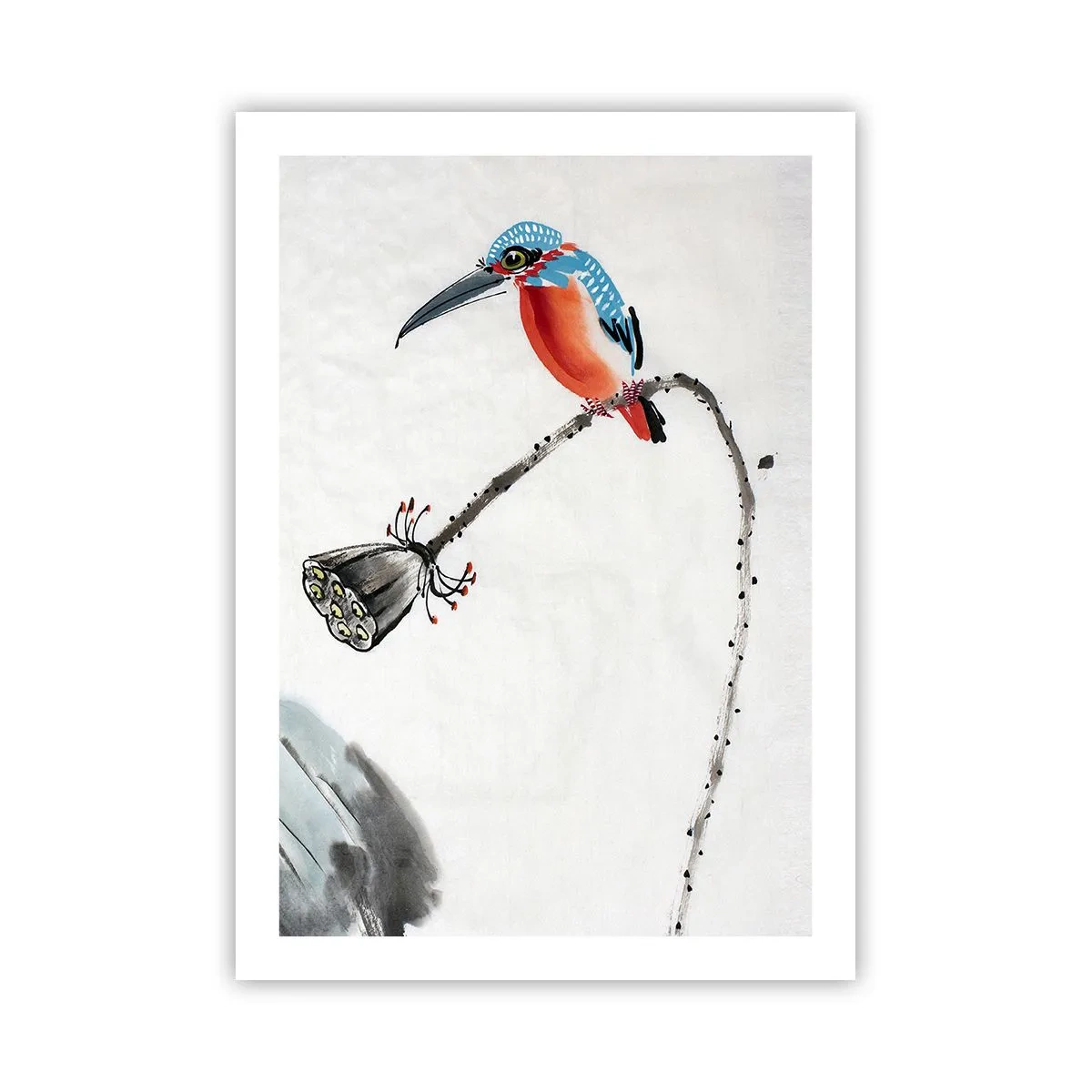 Affiche - Poster - Martin-pêcheur coloré sur une branche dans un style aquarelle - 50x70cm - La vie du champ - Décoration murale moderne pour le salon et la chambre ARTTOR