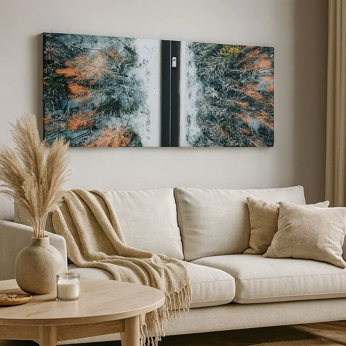 Impression sur toile - Image sur toile - Couper à travers la forêt d'hiver - 100x40 cm