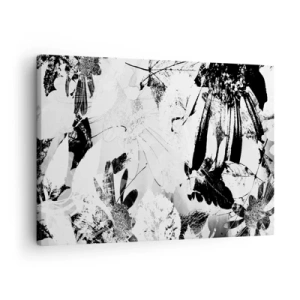 Impression sur toile - Image sur toile - Fleurs abstraites en noir et blanc dans un style minimaliste - 70x50cm - Automne en négatif - Décoration murale moderne pour le salon et la chambre ARTTOR