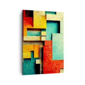Impression sur toile - Image sur toile - Formes géométriques abstraites aux couleurs vives - 50x70cm - Festival des angles droits - Décoration murale moderne pour le salon et la chambre ARTTOR