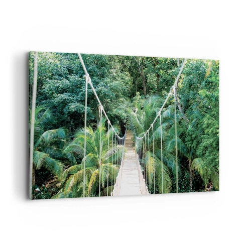 Impression sur toile - Image sur toile - Un pont suspendu dans une jungle tropicale pleine de verdure - 120x80cm - Welcome to the jungle! - Décoration murale moderne pour le salon et la chambre ARTTOR