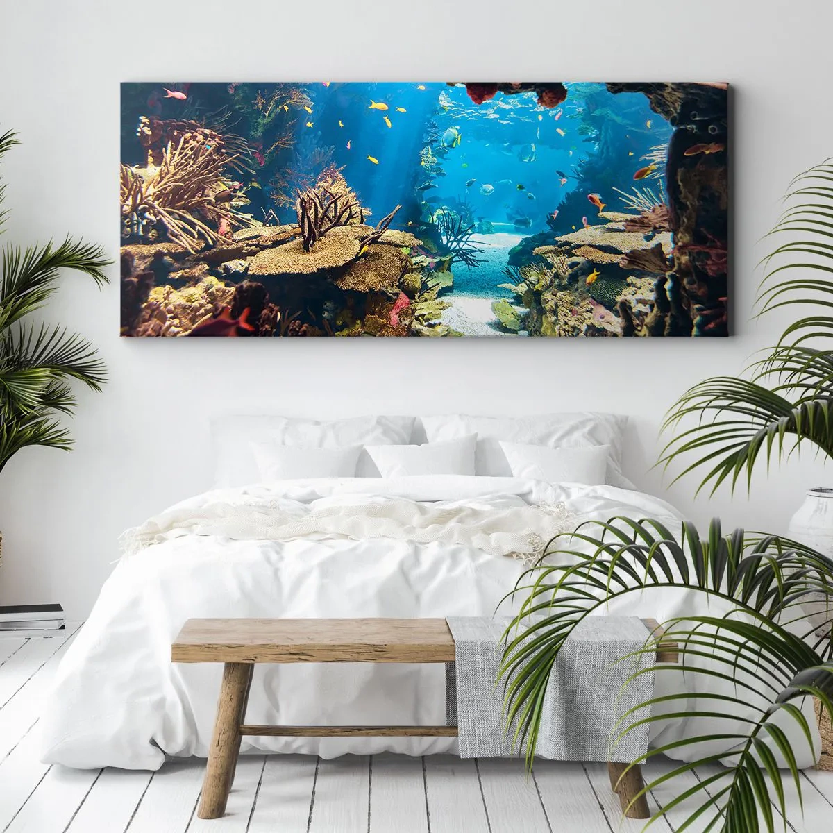 Impression sur toile - Image sur toile - Monde sous-marin avec récif corallien et poissons - 120x50cm - Tu ne l'as même pas rêvé - Décoration murale moderne pour le salon et la chambre ARTTOR