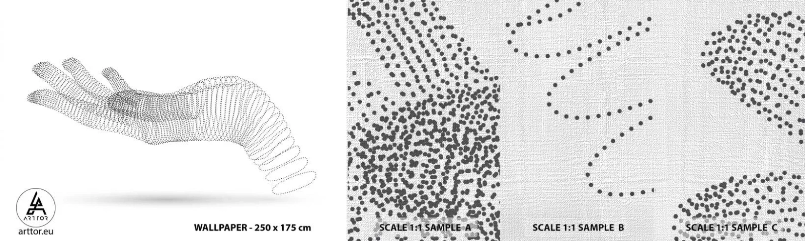 Échantillon de Papier Peint Premium Canvas - La main ressort - Abstraction, Graphique, Main - 100x30 cm