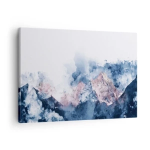Impression sur toile - Image sur toile - Montagnes à l'aquarelle dans des tons pastel sur fond blanc - 70x50cm - Ce sont des sommets ! - Décoration murale moderne pour le salon et la chambre ARTTOR