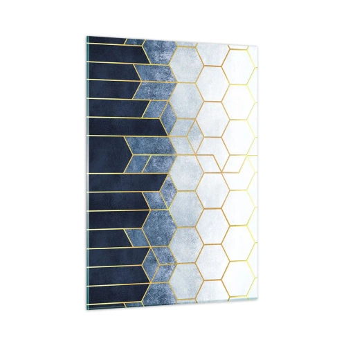 Impression sur verre - Image sur verre - Motif géométrique aux couleurs or et bleu marine - 50x70cm - Composition en rythme syncopé - Décoration murale moderne pour le salon et la chambre ARTTOR