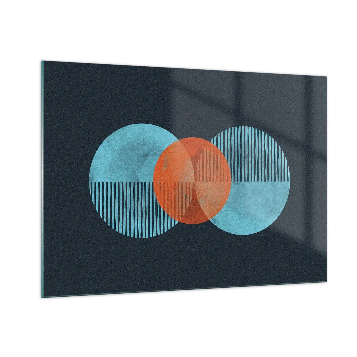 Impression sur verre - Image sur verre - Cercles colorés avec des lignes verticales sur fond sombre - 100x70cm - Composition symétrique - Décoration murale moderne pour le salon et la chambre ARTTOR