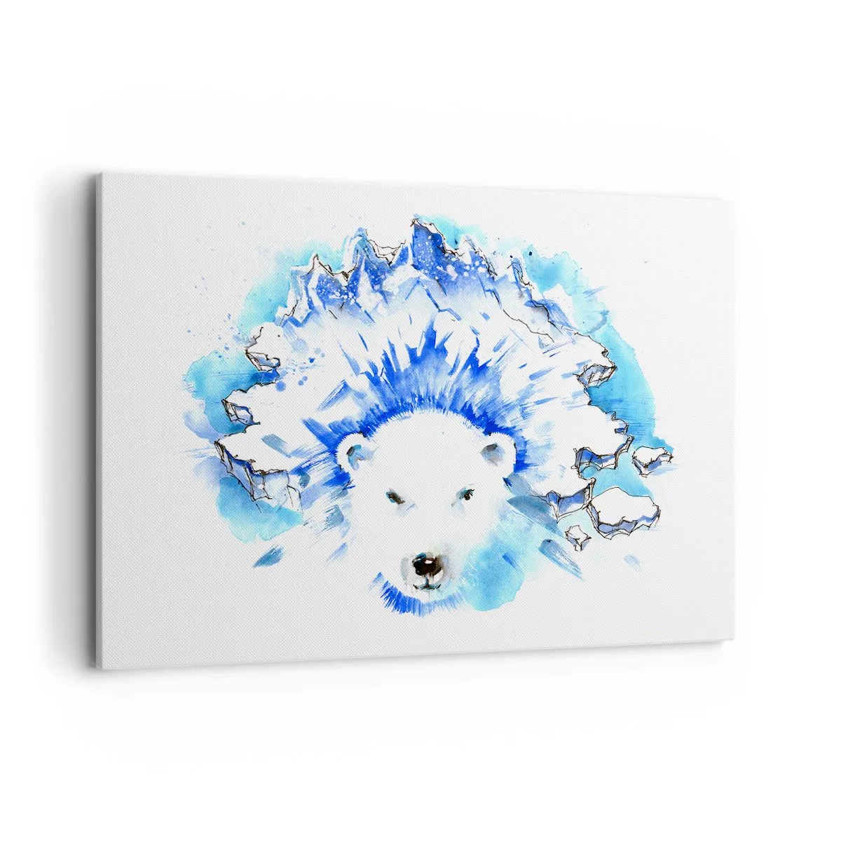 Impression sur toile - Image sur toile - Aquarelle artistique représentant un ours polaire avec un motif glacé - 120x80cm - Le roi de l'Arctique dans une couronne de glace - Décoration murale moderne pour le salon et la chambre ARTTOR