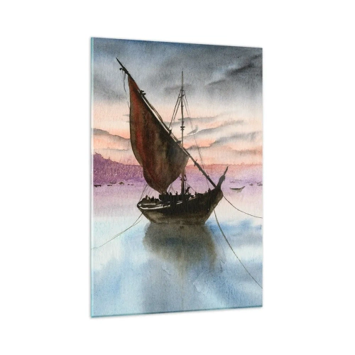 Impression sur verre - Image sur verre - Deux voiliers amarrés sur une eau calme au crépuscule - 80x120cm - Soirée au port - Décoration murale moderne pour le salon et la chambre ARTTOR