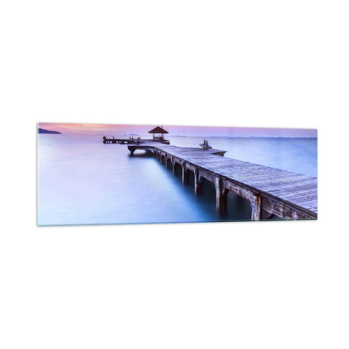 Impression sur verre - Image sur verre - Jetée en bois donnant sur l'eau au coucher du soleil - 160x50cm - Une mer de calme jusqu'à l'horizon - Décoration murale moderne pour le salon et la chambre ARTTOR