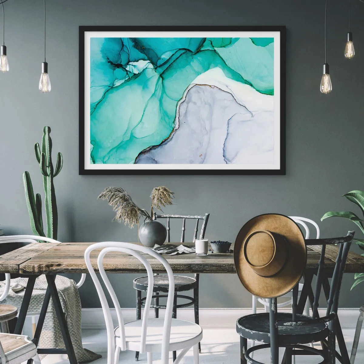 Affiche dans un cadre noir - Poster - Étude de turquoise - 40x30 cm