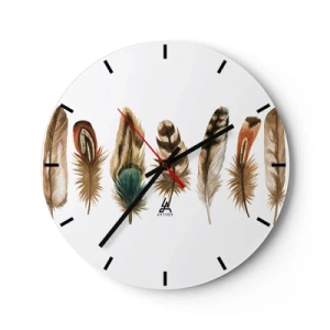 Horloge murale - Pendule murale - Plumes colorées dans un arrangement artistique - 30x30cm - Variation à plumes - Décoration murale moderne pour le salon, la cuisine et la chambre ARTTOR