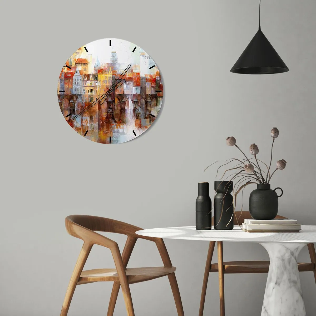 Horloge murale - Pendule murale - Une ville pittoresque avec un pont et un reflet dans l'eau - 30x30cm - C'est aussi beau sous le pont - Décoration murale moderne pour le salon, la cuisine et la chambre ARTTOR