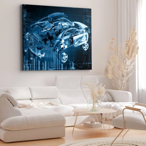 Impression sur toile - Image sur toile - Un dessin technique moderne d'une voiture avec des éléments structurels - 70x50cm - Anatomie de l'ingénierie - Décoration murale moderne pour le salon et la chambre ARTTOR