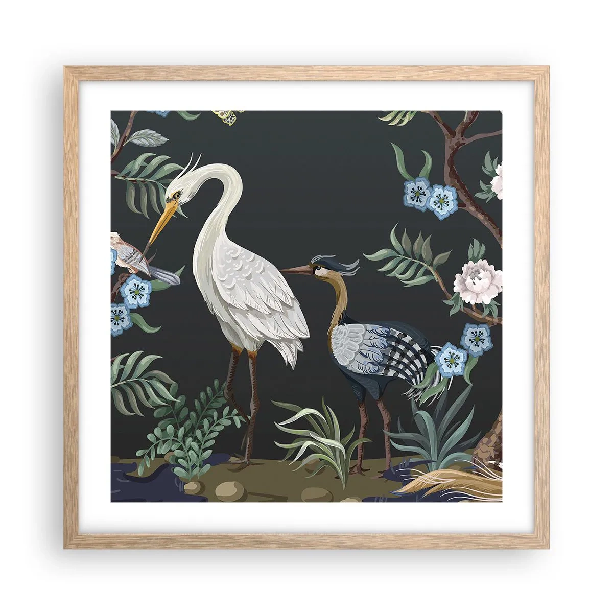 Affiche dans un chêne clair - Poster - Parade d'oiseaux - 50x50 cm