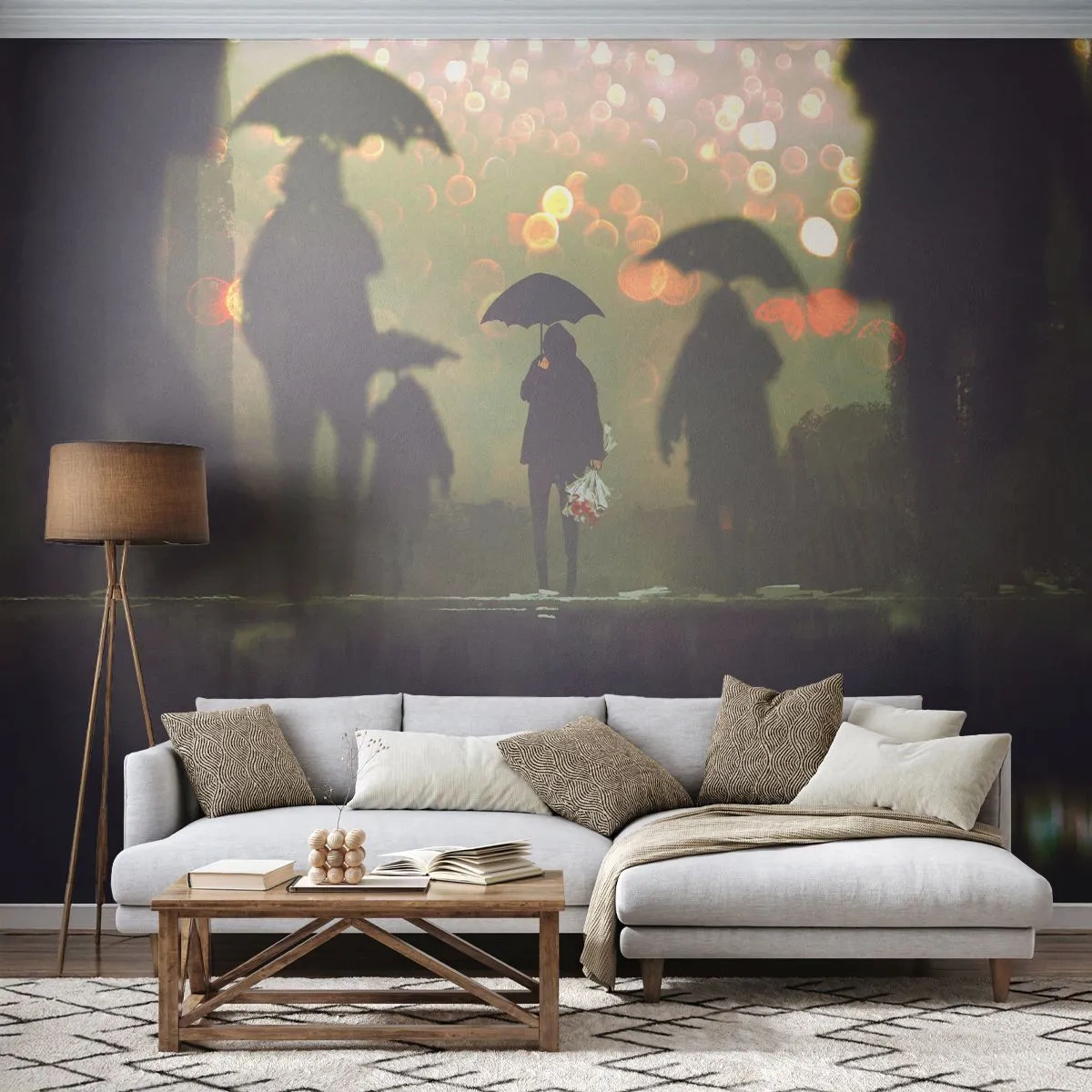 Papier Peint Autocollant Deluxe Sticker - Du point de vue d'une goutte de pluie - Marcher sous la pluie, Personnes, Graphique - 250x175 cm