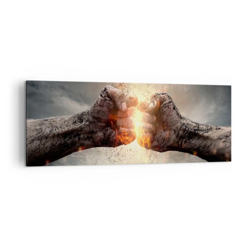 Impression sur toile - Image sur toile - Poings serrés dans une scène d'incendie dynamique - 140x50cm - Lève-toi pour le combat - Décoration murale moderne pour le salon et la chambre ARTTOR