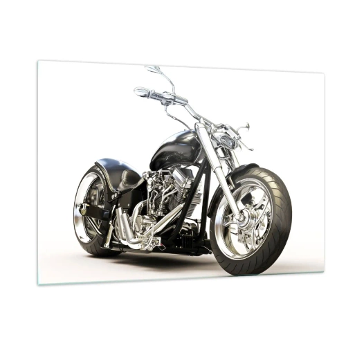 Impression sur verre - Image sur verre - Une moto chopper noire sur fond clair - 120x80cm - Force de caractère - Décoration murale moderne pour le salon et la chambre ARTTOR
