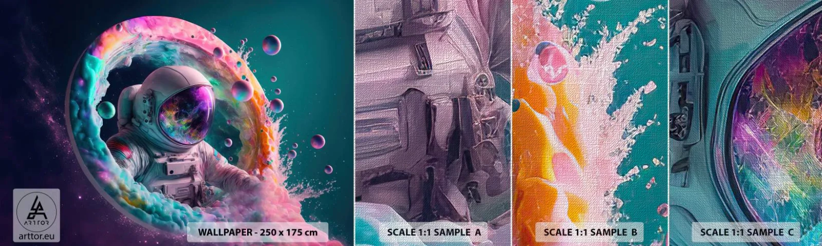Échantillon de Papier Peint Premium Canvas - porte des étoiles - Astronaute, Galaxie, Futuriste - 100x30 cm