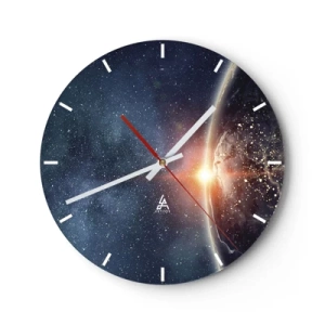 Horloge murale - Pendule murale - Vue de la Terre depuis l'espace avec un effet de lever de soleil - 30x30cm - Dans une nouvelle perspective - Décoration murale moderne pour le salon, la cuisine et la chambre ARTTOR