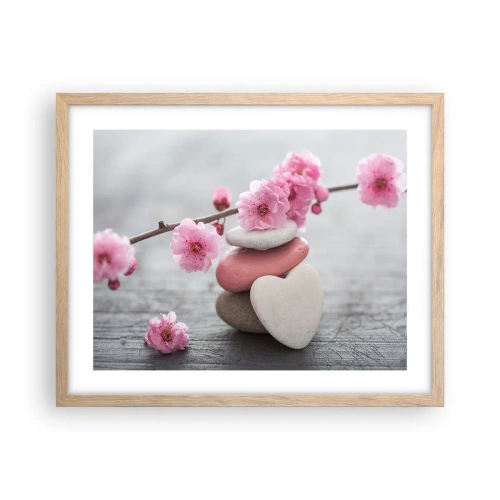 Affiche dans un chêne clair - Poster - Le bonheur avec une fleur de cerisier - 50x40 cm