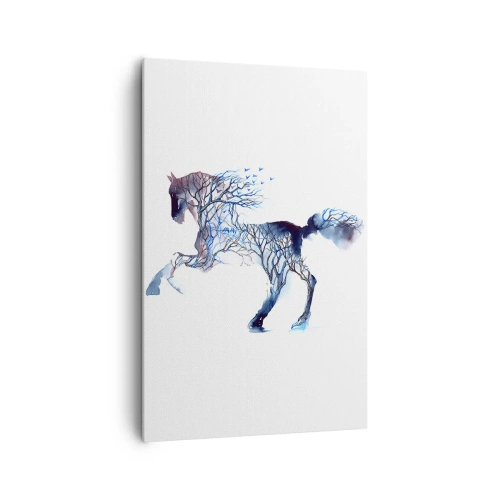 Impression sur toile - Image sur toile - Graphique artistique de cheval avec des motifs d'arbres et d'oiseaux - 80x120cm - Comme si la forêt avait bougé - Décoration murale moderne pour le salon et la chambre ARTTOR