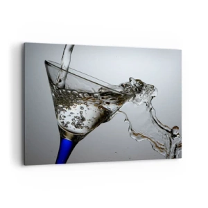 Impression sur toile - Image sur toile - Un verre d'eau en mouvement sur un fond clair - 100x70cm - Eau cristalline dans un verre cristal - Décoration murale moderne pour le salon et la chambre ARTTOR