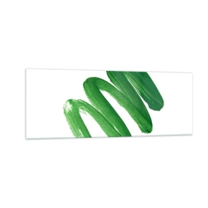 Impression sur verre - Image sur verre - Coup de pinceau abstrait vert sur fond blanc - 140x50cm - Blague verte - Décoration murale moderne pour le salon et la chambre ARTTOR