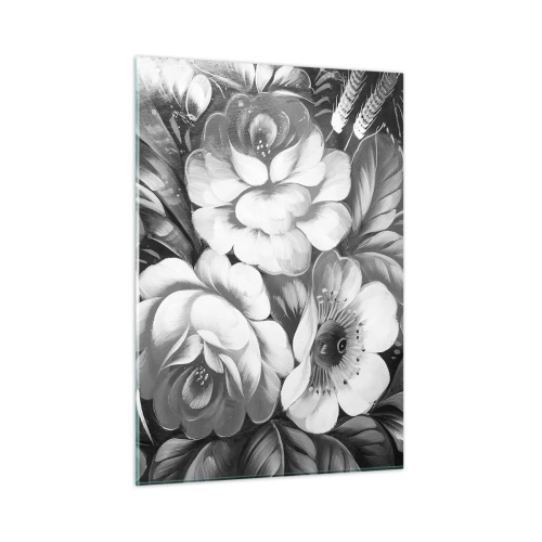 Impression sur verre - Image sur verre - Un élégant bouquet de fleurs dans des tons de gris - 50x70cm - Belle même en gris - Décoration murale moderne pour le salon et la chambre ARTTOR
