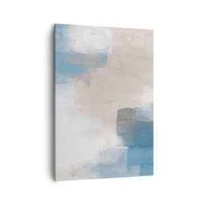 Impression sur toile - Image sur toile - Formes abstraites dans les tons de bleu et de beige - 50x70cm - Abstraction rose derrière un rideau de bleu - Décoration murale moderne pour le salon et la chambre ARTTOR