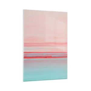 Impression sur verre - Image sur verre - Lignes pastel dans les tons rose et bleu dans une composition minimaliste - 70x100cm - Abstraction à l'aube - Décoration murale moderne pour le salon et la chambre ARTTOR