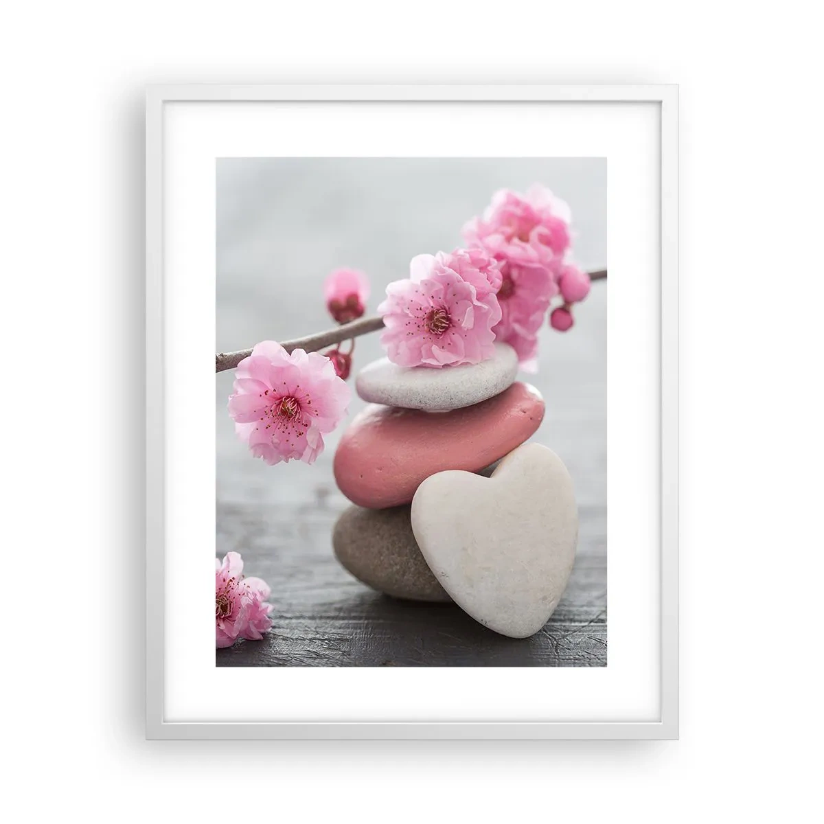 Affiche dans un cadre blanc - Poster - Le bonheur avec une fleur de cerisier - 40x50 cm