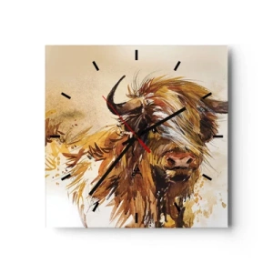 Horloge murale - Pendule murale - Portrait d'un taureau dans un style aquarelle artistique - 30x30cm - Fierté du chasseur - Décoration murale moderne pour le salon et la chambre ARTTOR