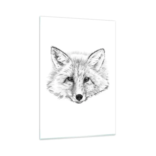 Impression sur verre - Image sur verre - Dessin en noir et blanc d'une tête de renard sur fond blanc - 80x120cm - Ces yeux peuvent-ils mentir ? - Décoration murale moderne pour le salon et la chambre ARTTOR