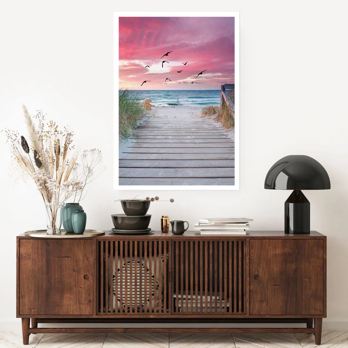 Affiche - Poster - Chemin en bois sur la plage avec vue sur la mer au coucher du soleil - 50x70cm - Impression de la Baltique - Décoration murale moderne pour le salon et la chambre ARTTOR
