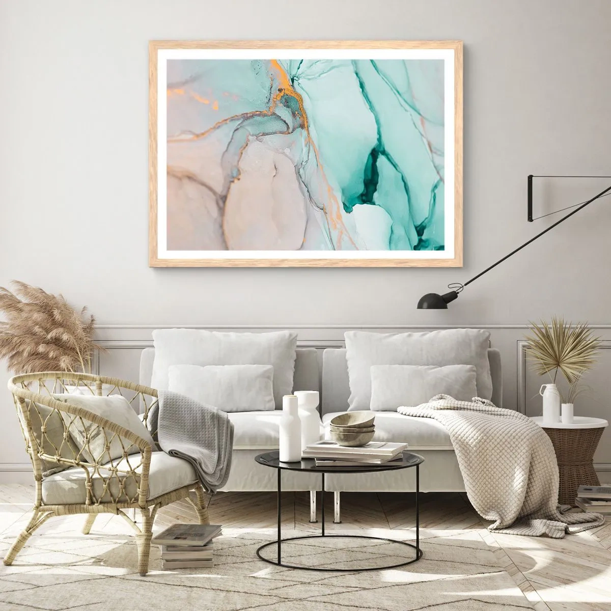 Affiche dans un chêne clair - Poster - Danse des formes et des couleurs - 100x70 cm