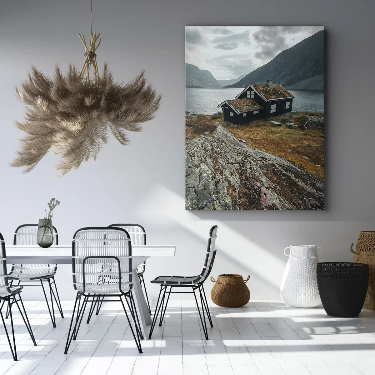 Impression sur toile - Image sur toile - Une station estivale au bord du fjord - 65x120 cm