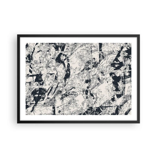 Affiche dans un cadre noir - Poster - Composition abstraite en noir et blanc avec une mise en page dynamique - 70x50cm - Interpénétration des contraires - Décoration murale moderne pour le salon et la chambre ARTTOR