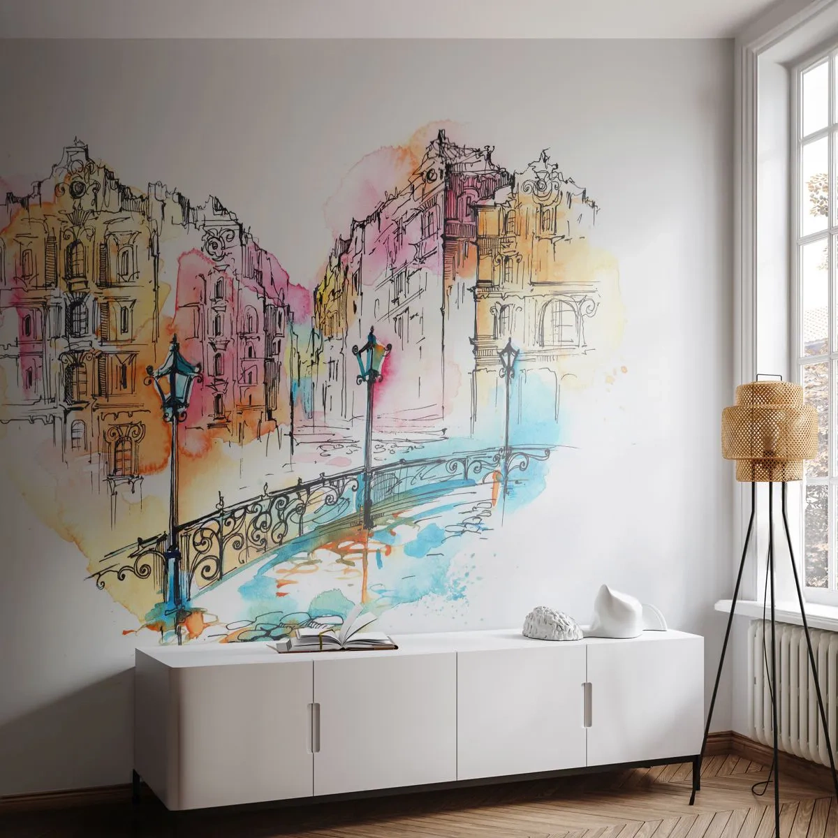 Papier Peint Autocollant Deluxe Sticker - Le coeur de la ville - Ville, Architecture, Pont - 250x175 cm