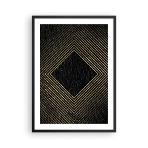 Affiche dans un cadre noir - Poster - Lignes géométriques dorées sur fond noir - 50x70cm - Géométrie dans un style glamour - Décoration murale moderne pour le salon et la chambre ARTTOR