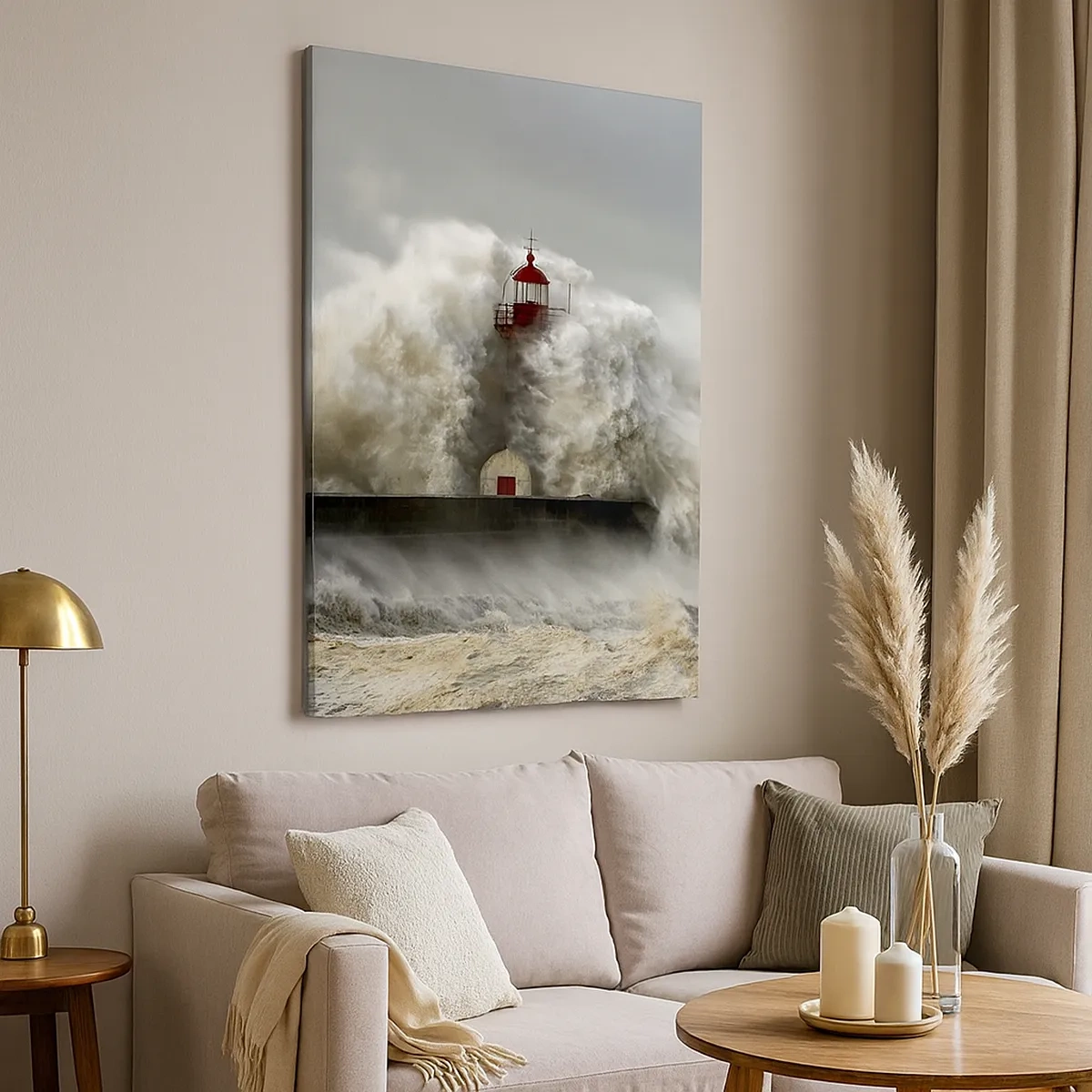 Impression sur toile - Image sur toile - Un phare entouré de vagues violentes pendant une tempête - 50x70cm - La colère de l'océan - Décoration murale moderne pour le salon et la chambre ARTTOR