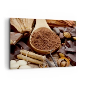 Impression sur toile - Image sur toile - Une cuillerée d'ingrédients à base de cacao et de chocolat dans un arrangement rustique - 100x70cm - La meilleure pour les chagrins - Décoration murale moderne pour le salon et la chambre ARTTOR
