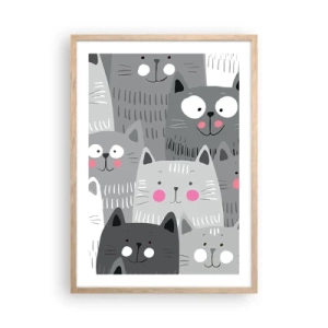 Affiche dans un chêne clair - Poster - Le monde des chats - 50x70 cm