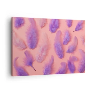 Impression sur toile - Image sur toile - Plumes violettes et roses sur fond pastel - 70x50cm - Oiseau de désir lilas - Décoration murale moderne pour le salon et la chambre ARTTOR