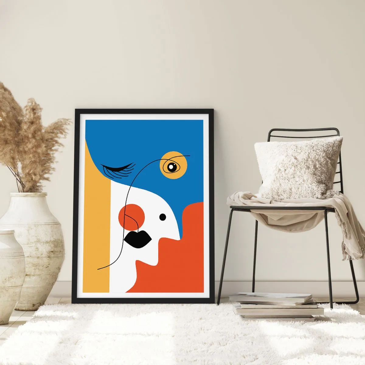 Affiche dans un cadre noir - Poster - Un portrait cubiste aux couleurs vives - 50x70cm - Portrait déconstruit - Décoration murale moderne pour le salon et la chambre ARTTOR