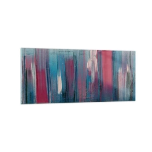 Impression sur verre - Image sur verre - Formes verticales abstraites dans des tons de bleu et de rouge - 120x50cm - Composition verticale en bleu et rouge - Décoration murale moderne pour le salon et la chambre ARTTOR