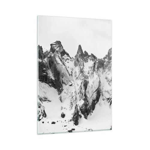 Impression sur verre - Image sur verre - Des sommets enneigés en noir et blanc - 50x70cm - Crête dangereuse de granit - Décoration murale moderne pour le salon et la chambre ARTTOR